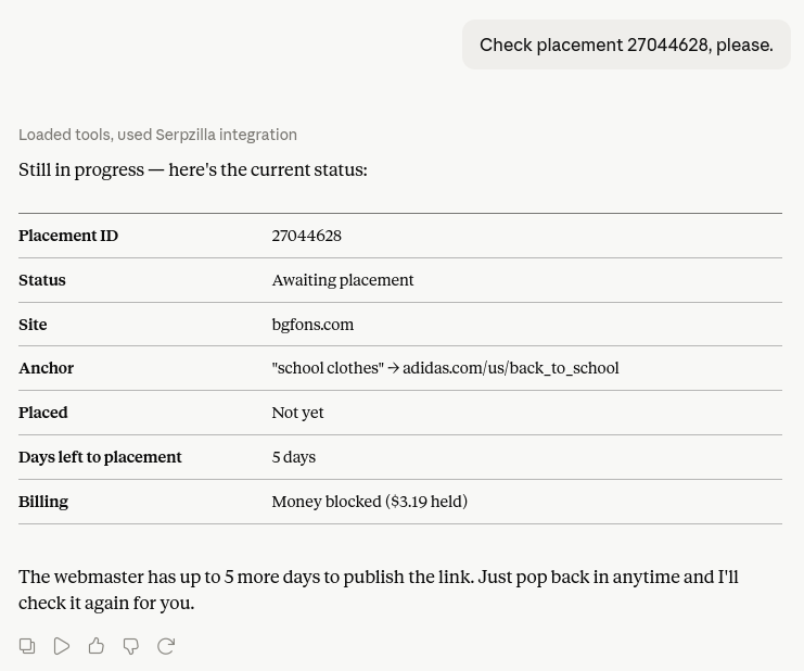 Checking the placement status in the chat