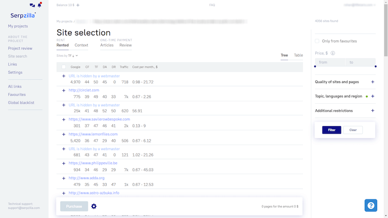 Serpzilla link selection