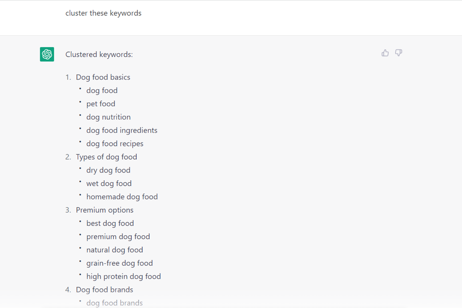 Clustered Keyword List