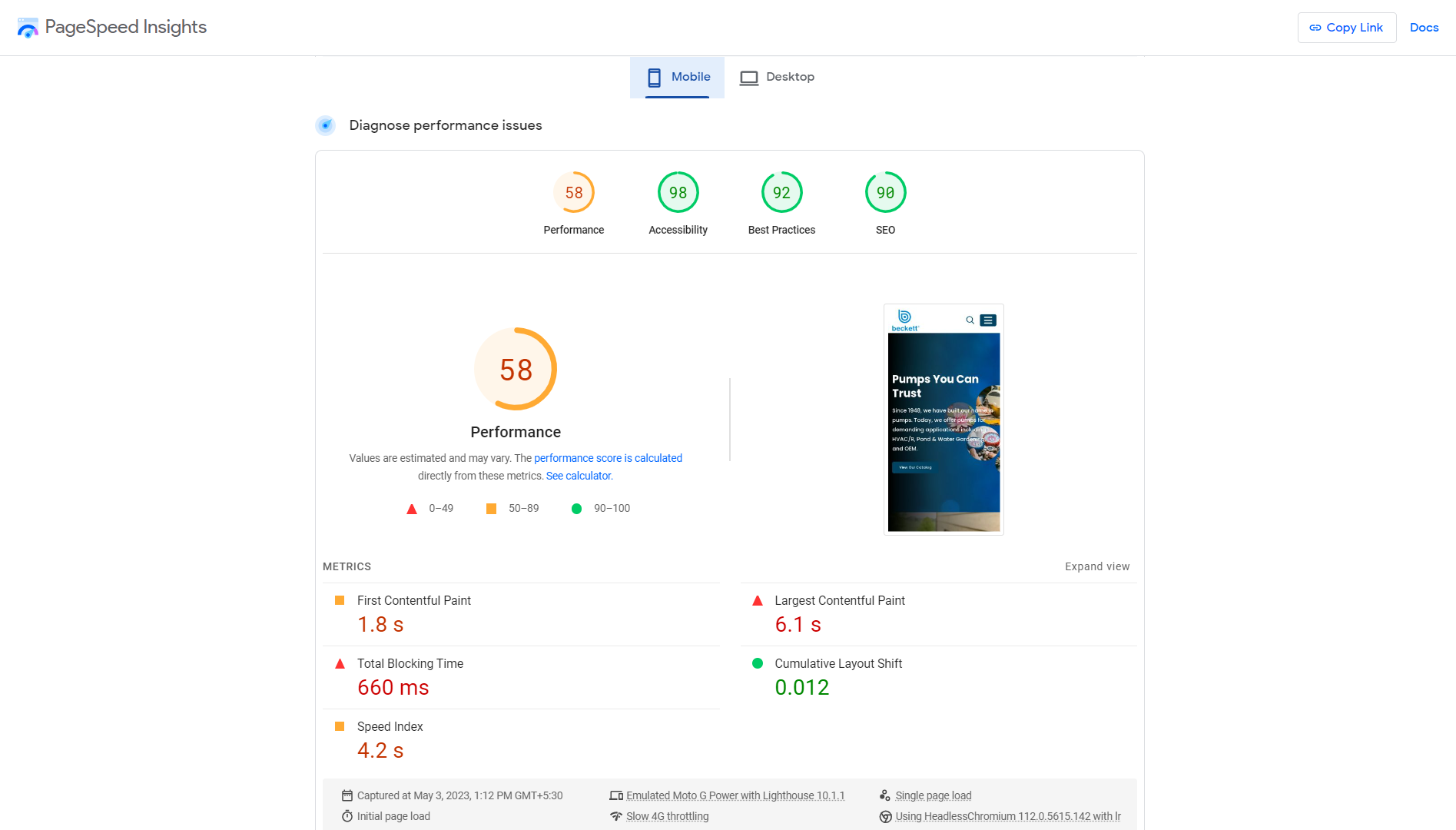 page speed insights