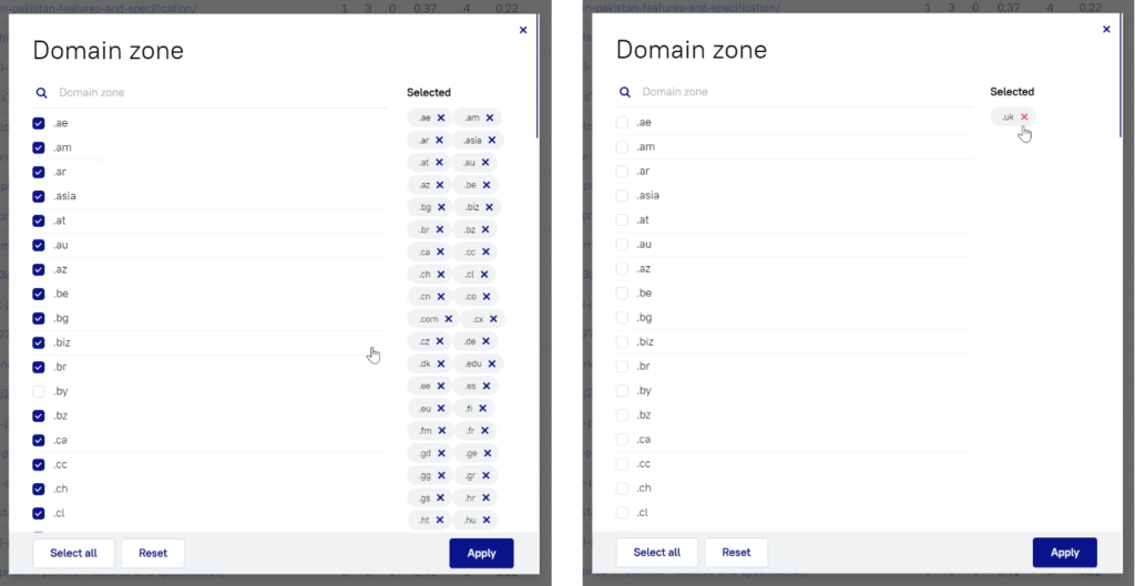 Serpzilla different website's domains