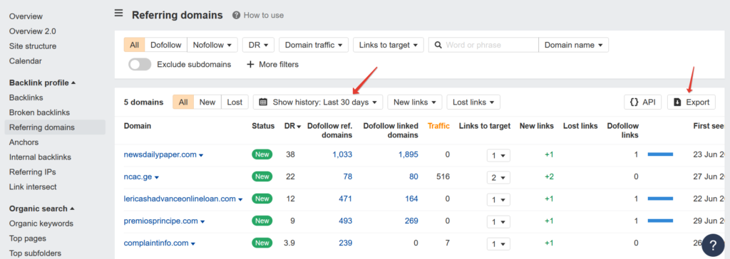 Ahrefs referring domains