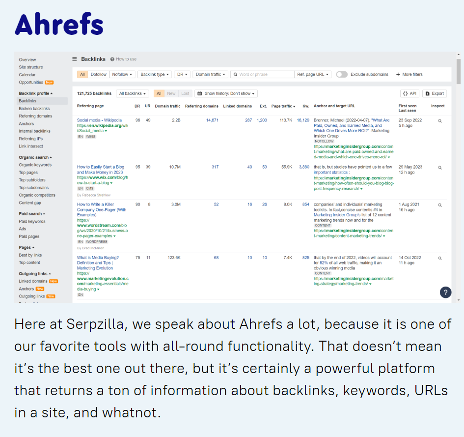 Ahrefs link building tool