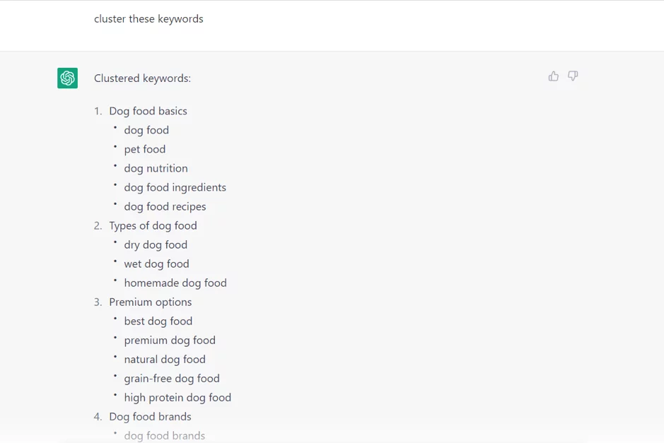 Clustered Keyword List
