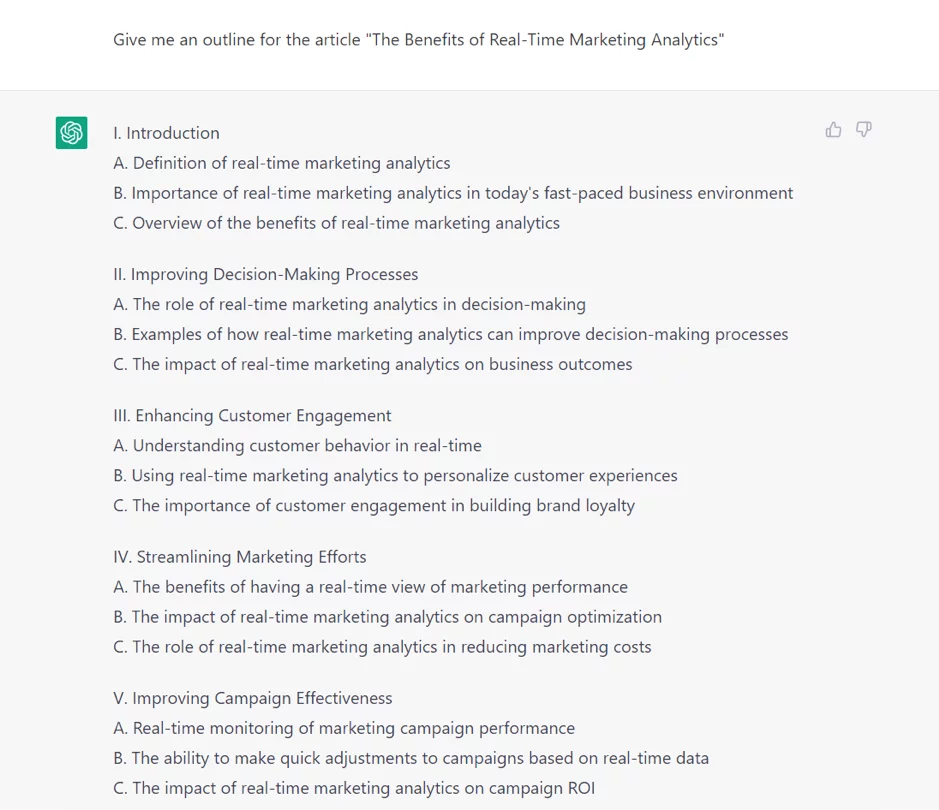 Blog outline generated by chatgpt